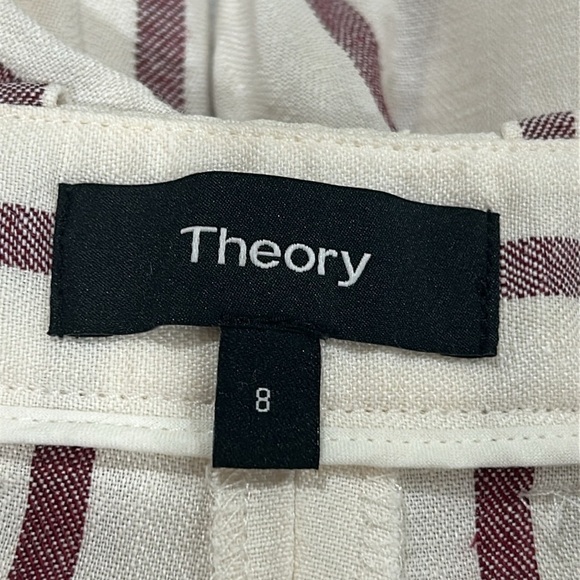Theory Nadeema Wide Leg Striped Crop Linen Pants in Cream/Maroon Stripe - 8 - Picture 11 of 12